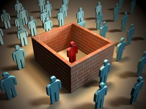 Lauth Investigations International | Online Dating Scam Part Four 31970396 - some brick walls isolate a different individual from other people. digital illustration.