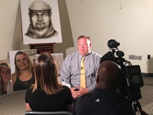 Indiana State Police Sgt. Holeman interviewed by Alexis McAdams. Photo courtesy Alexis McAdams TV.